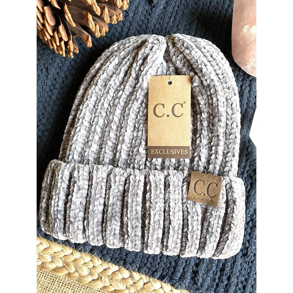 New Adult Size CC Winter Gray Luxe Chenille Hat Cap Beanie